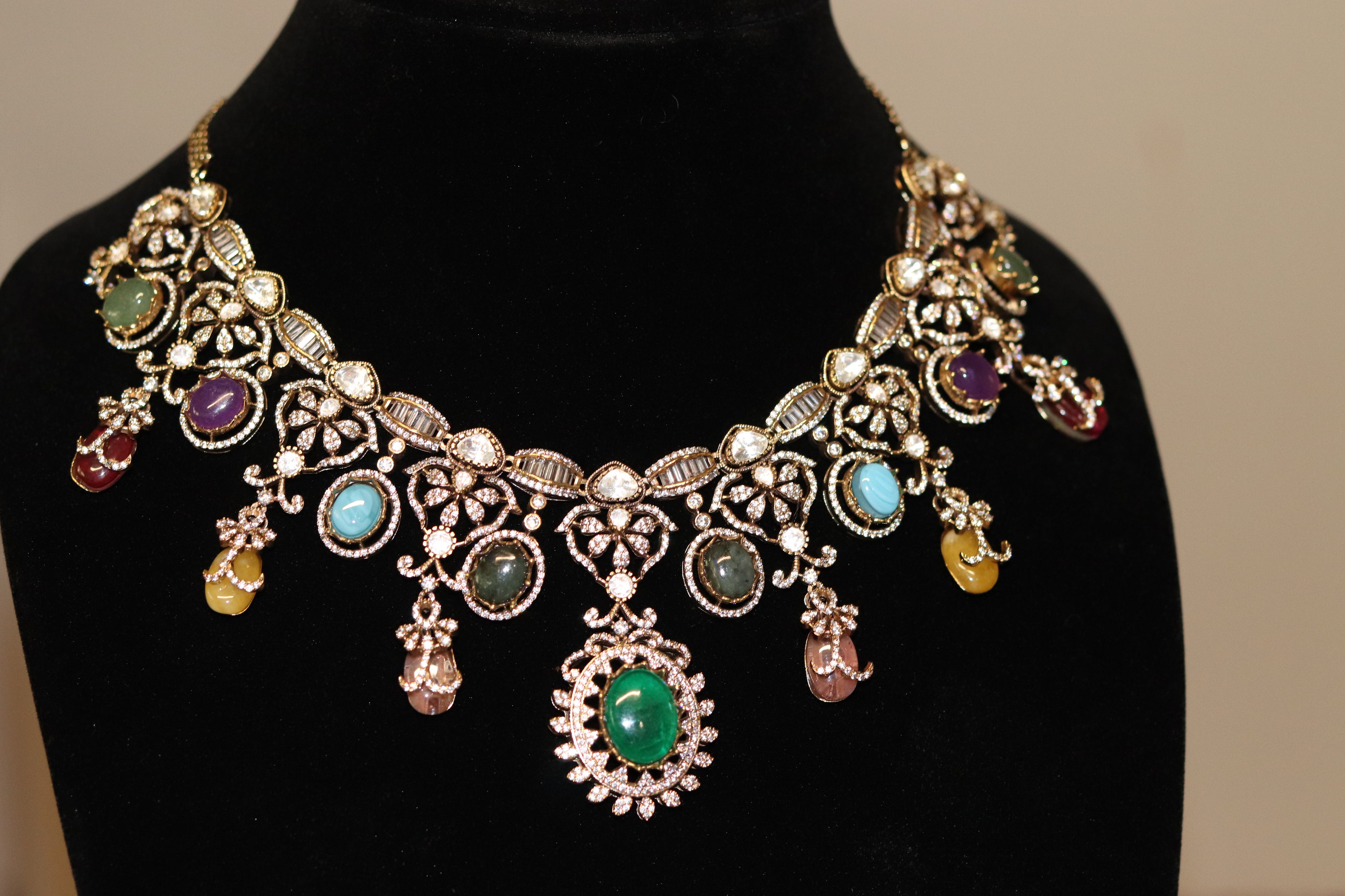Sabyasachi Kundan Necklace with multi-gemstone gold filigree design